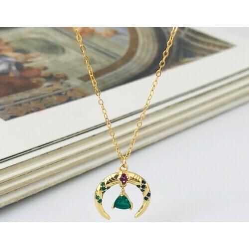 Silvology 925 Sterling Silver Green Zircon Moon Necklace Elegant Ox Horn Stylish Pendant Necklace for Women Luxury Jewelry Gift
