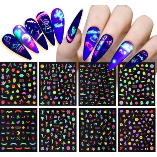 1PC Nail Sticker Halloween Design Foils Nail Set Transfer Sticker Luminous Effect Nail Art Sticker Halloween Decor Manicures Tip