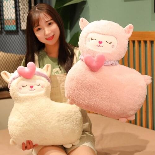 1pc 50cm Kawaii Animal Heart Sheep Plush Pillows Lovely Alpaca with Blanket Toys Stuffed Soft Sofa Nap Pillow Girlfriend Gifts