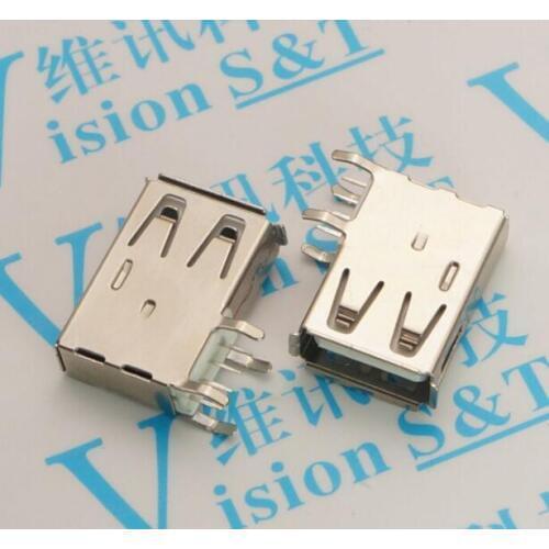 Free shipping 10pcs USB Type A Long Type Female Socket Connector Welding 90 Degrees Right Angle Pin DIP Plug Jack DIY Connectors