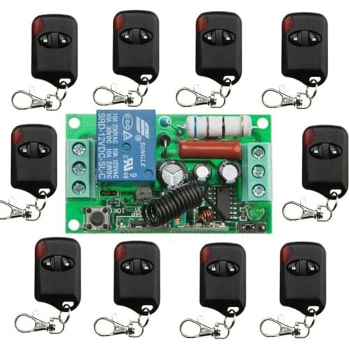 2016 new RF Wireless 220V Remote Control Switch 1CH 10A 1 Receiver & 10 Transmitter 315/433 MHZ inter-lock mode