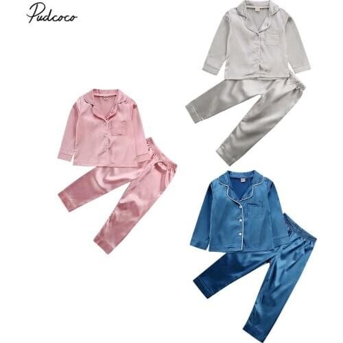 2020 Baby Spring Autumn Clothing Pajama Set Child Kid Baby Boy Girls Long Sleeve Tops Pants Solid Pajamas Sleepwear Outfits 1-7T