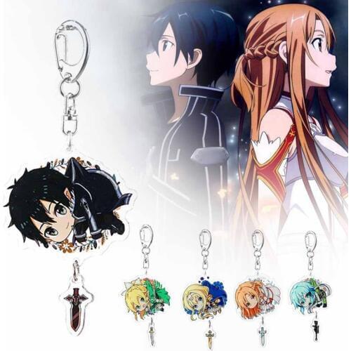 2020 Sword Art Online Keychain Cute Double Sided Sinon Kirito Key Chain Pendant Acrylic Anime Accessories Cartoon Key Ring