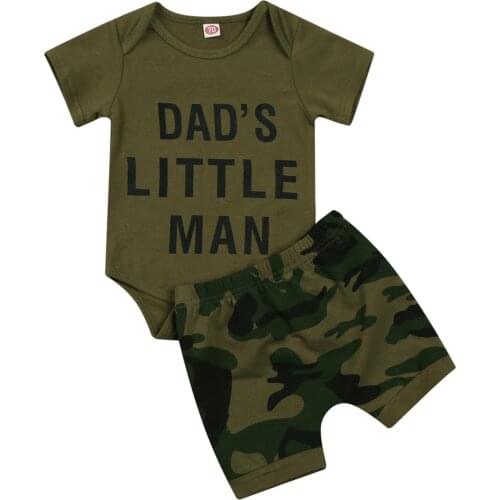 2021 Lovely Baby Boys Clothing Set Letter Print Short Sleeve Romper and Camouflage Shorts Two-Piece Suit Summer 0-24M