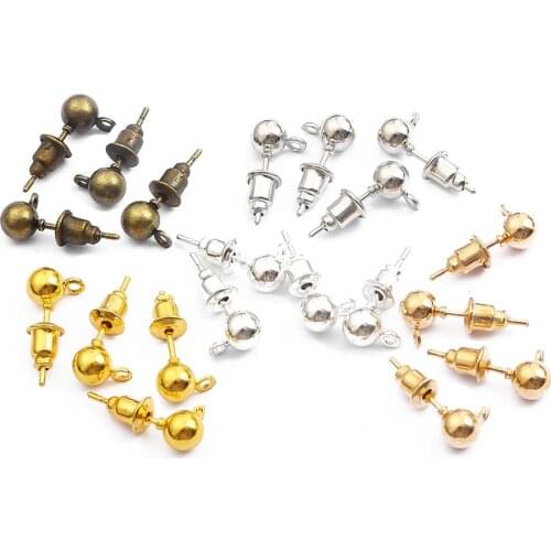 50Set Mixed Size 5 colors Plated Metal Stud Earring Back Stoppers Blank Base for DIY Earrings Jewelry Making Accessories