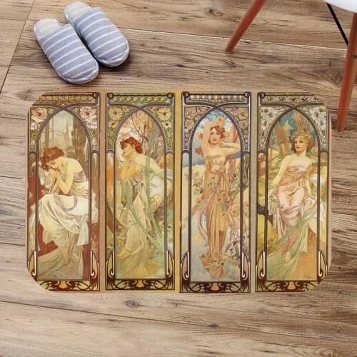 Alphonse Mucha Painting Bath Mats Absorbent Non-slip Bathroom Rug Personalized Door Mat Living Room Carpet Custom Doormat