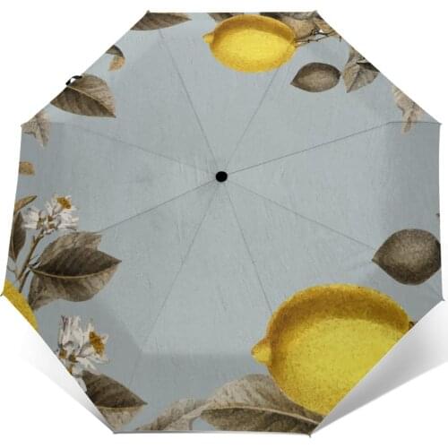 Automatic Umbrella Rain Women Three-folding Umbrella Blank Llemons Frame Windproof Umbrella Female Waterproof parasol