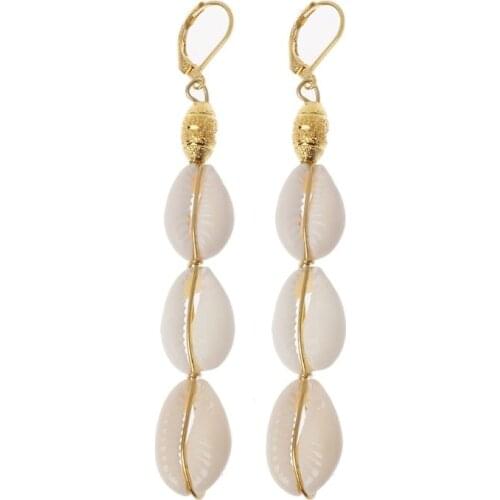 Bohemian Natural Cowrie Shell Pendant Drop Earrings for Women Beach Fashion Jewelry Handmade Shell Long Earrings