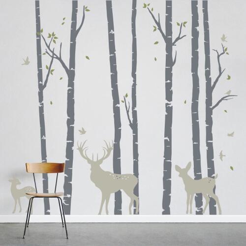 Large Size Birch Trees Forest with Deers Wall Sticker Art Home Wall Decor Mural Stickers Removable Vinyl Tree Decorative LC235