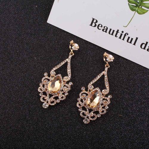 JIOFREE luxury Crystal Long Clip on Earrings Without Piercing Shiny Bridal Wedding Jewelry for Women statement Brincos 2018