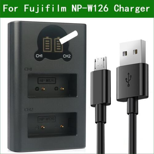 NP-W126 W126S Dual USB Charger for Fujifilm X-A20 X-E1 X-E2 X-E2S X-E3 X-T1 X-T2 X-T3 X-T10 X-T20 X-T30 X-T100 X-T200 X-H1 X-M1