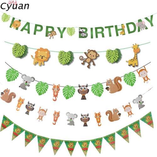 Jungle Party Animal Paper Banner Wall Hanging Bunting Garland Safari Party 1st Birthday Decoration for Kids Animal Theme Decor