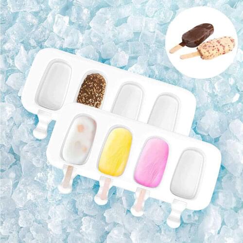 4 Cavity Baking Mini Silicone Ice Cream Molds Popsicle Molds Cake Chocolate Cakesicle Mold for DIY Ice Pops Oval Heart-Shaped