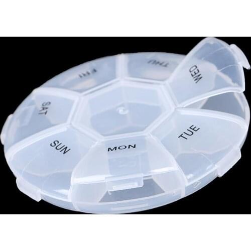 Circular Pill Box 7 Slots Round Daily Weekly Tablet Pill Case Splitter Medicine