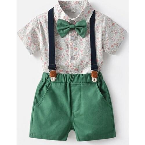 Menoea Baby Boy Clothing Set Gentleman Short Sleeve Shirt Suspender Shorts 2PCS Summer Bowknot Outfits Newborn Boy Clothes Suits