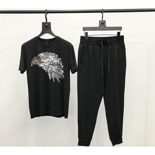 Silver Shiny Diamond Cartoon New Pattern Slim T-Shirt Classic Sets Mens Tracksuit Round Neck Short Sleeve