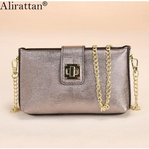 Alirattan New Genuine Leather Chain Crossbody Bag For Women 2021 Designer High Quality Shoulder Bag Lady Mobile Phone Bag Purse