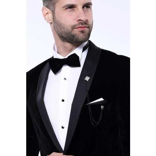 Plain Velvet Black Blazer Wessi