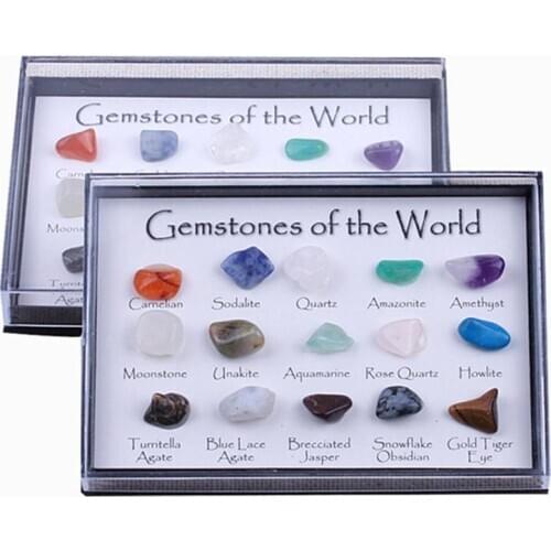 Wholesale 6boxes/Lot New Style Geology Teaching Materials for the Sample 15 Kinds of Natural Crystal Ores Rose Quartzs Mixed Clr