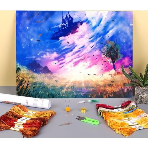 Scenery With The Wind Printed Canvas 11CT Cross-Stitch Embroidery Full Kit DMC Threads Handicraft Handmade Needlework Decor