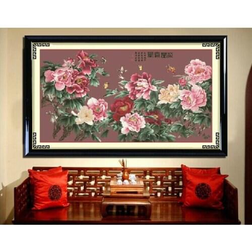 Embroidery Package Best Quality On Sale Cross Stitch Kits Unopen New Luxurious Fortune Comes With Blooming Peony Flowers