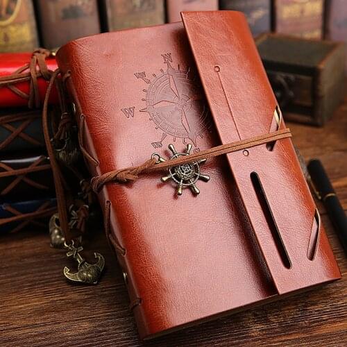 2021 Spiral Notebook Diary Notepad Vintage Pirate Anchors PU Leather Note Book Replaceable Stationery Gift Traveler Journal