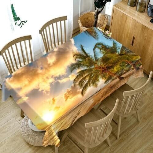 Summer Sunset Printed Tablecloth Coconut Tree Scenery Pattern Round Table cloth Thicken Fabric Rectangular Table cover TF055