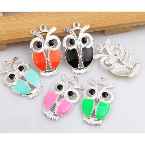 Mixed Vintage Silver Small Enamel Owl Charms Pendants For Jewelry Making Findings Bracelets Accessories DIY Gifts 10PCS Z2798