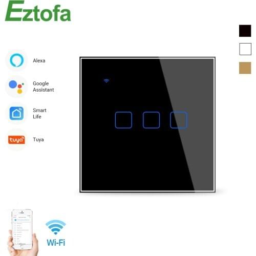Eztofa EU / UK Standard 3 Gang 1 Way Switch AC110V ~ 240v Crystal Light Panel Glass Switch, Wall Touch Light Switch