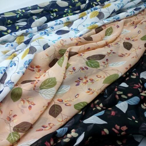 Dress Fabric Chiffon Leaf Printed Sewing Material soft breathable scarf DIY craft fabric