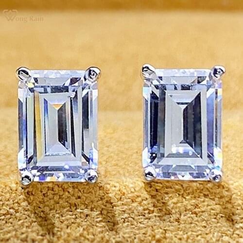 Wong Rain 925 Sterling Silver Emerald Cut Created Moissanite Diamonds Gemstone Wedding Engagement Studs/Earrings Fine Jewelry