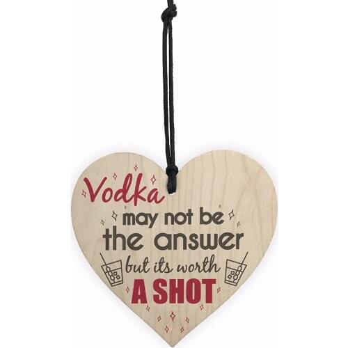 Meijiafei Funny Vodka Alcohol Novelty Joke Wooden Hanging Wall Heart Sign Gift Plaque