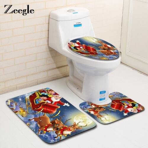 Zeegle Chirsmas Bath Mat Bathroom Carpet Shower Room Rug Floor Mats Toilet Lid Cover Flannel Memory Foam Bath Mat