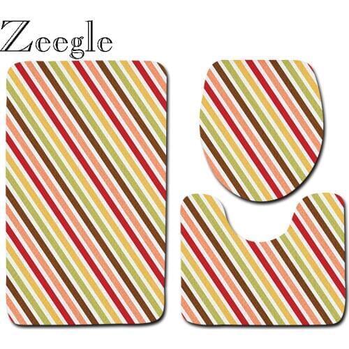 Zeegle Strip Carpets for Bathroom Non Slip Bath Rug Toilet Mat 3pcs Set Soft Door Mats Washable and Absorbent Soft Shower Mats