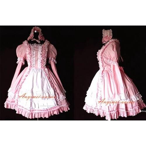 Gothic Lolita Punk Sweet Fashion Dress Pink Maid Dress Cosplay Costume Custom-made[CK1280]