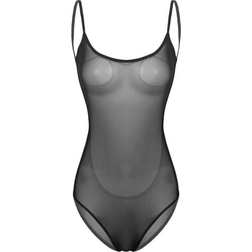Womens Sexy Lingerie Teddies Catsuit See Through Sheer Mesh Spaghetti Straps Backless Transparent Bodycon Bodystocking Bodysuit