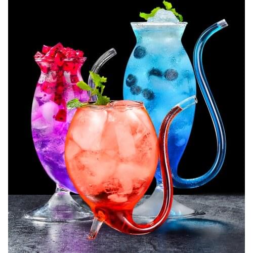 Creative 300ml 1Pcs Devil Red Wine Glass Transparent Cup Mug With Built in Drinking Tube Straw Water Cup for Home Bar Hotel