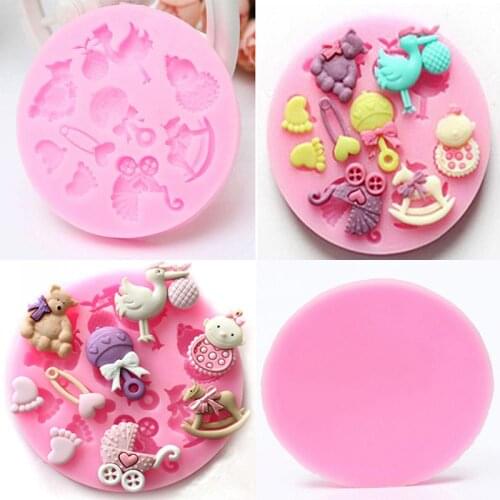 1pc Cute Baby Shower Party 3D Silicone Mold Cake Decoration Fondant Pastry Chocolate Sugar Craft For Kitchen Baking Supplies
