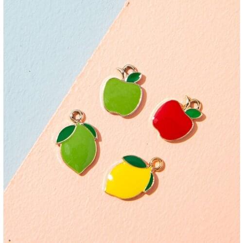 10Pcs Enamel Apple Lemon Charms Pendant for Jewerly DIY Making Bracelet Women Earrings Necklace Accessories Findings Craft