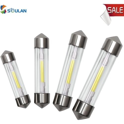 10pcs Car Led Lights Festoon 31/36/39/41MM Cob Filament Double Tip Lamps For Auto License Plate Bulbs Interior Dome Lights Diode