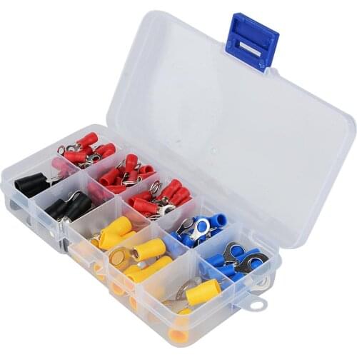 102PCS 10Kinds RV) Insulated Ring Terminal Electrical Wire Crimp Connector Kit Set With Box,Copper Wire Cord Pin End Butt