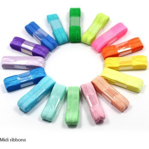 16 yards/pack) 1 Yard Mixed Ribbon Set Solid foe Elastic Ribbon DIY Handmade Knot Hair Tie Love Gift Packing