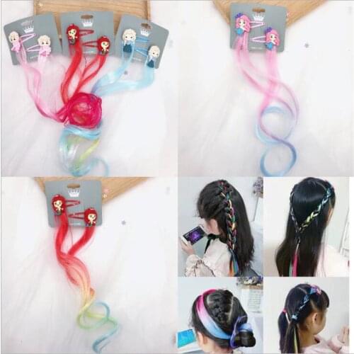 2PCS Girls Princess Hairpin Child Twist Hair Clip Simple Barrette Cartoon Hair Clip Rope Accessories Kids Wig Hair Head Wear