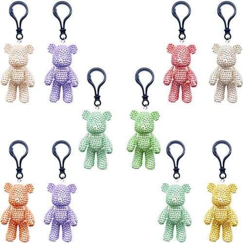 2Pcs DIY Diamond Tassel Bear Keychain Couple Keychain Girl Decoration Small Pendant Car Key Ring Student Bag Pendant