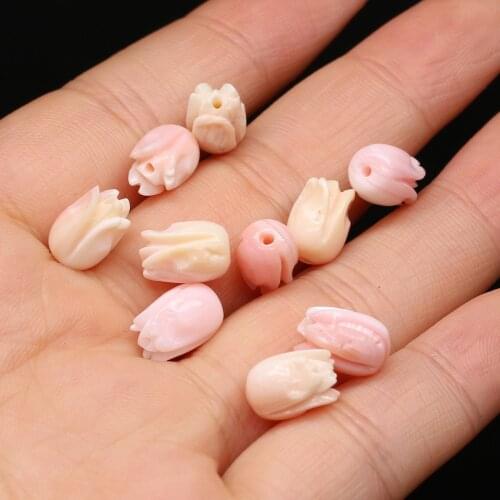 2pcs Natural Shell Beads Tulip Shape Loose Bead for Jewelry Making Exquisite Necklace Earrings Accessories