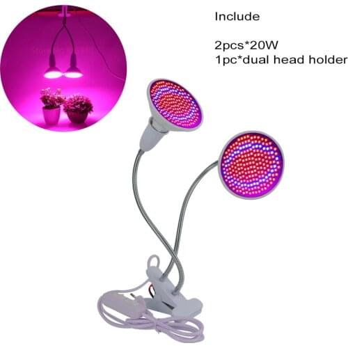 Dual Holder Clip 200 LEDs Grow Light 20W Full Spectrum 360 Flexible For indoor Greenhouse Hydroponic Vegetable Flower