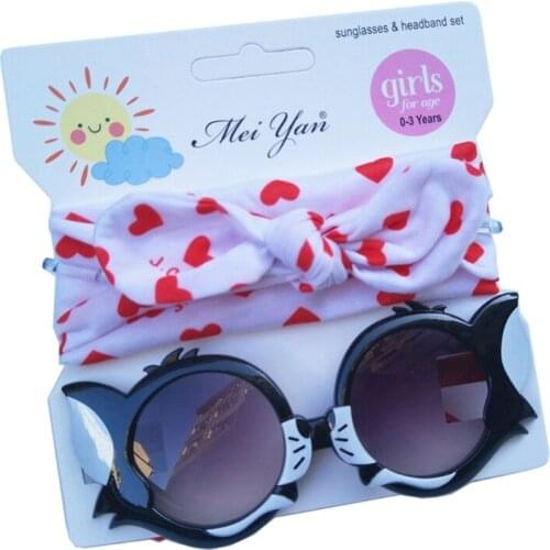 2 Pcs/Set Children Baby Sunglasses Hair Band Set Anti-UV Cartoon Glasses Knotted Bow Headband Kids Photo Props
