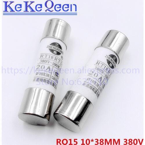 20pcs Ceramic fuse 10*38mm 1A 2A 3A 4A 5A 6A 8A 10A 16A 20A 25A 32A 380V 500V RO15 RT18 RT14 10*38 10x38mm