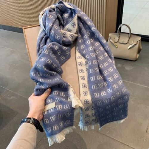 2021 winter warm scarf women, luxury winter embroidered butterfly fleece imitation cashmere scarf shawl scarves for ladies