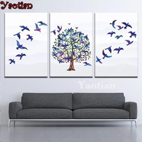 3pcs nordic art bird tree scenery diamond embroidery full round 3d diy diamond painting mosaic cross stitch kit diamant painting